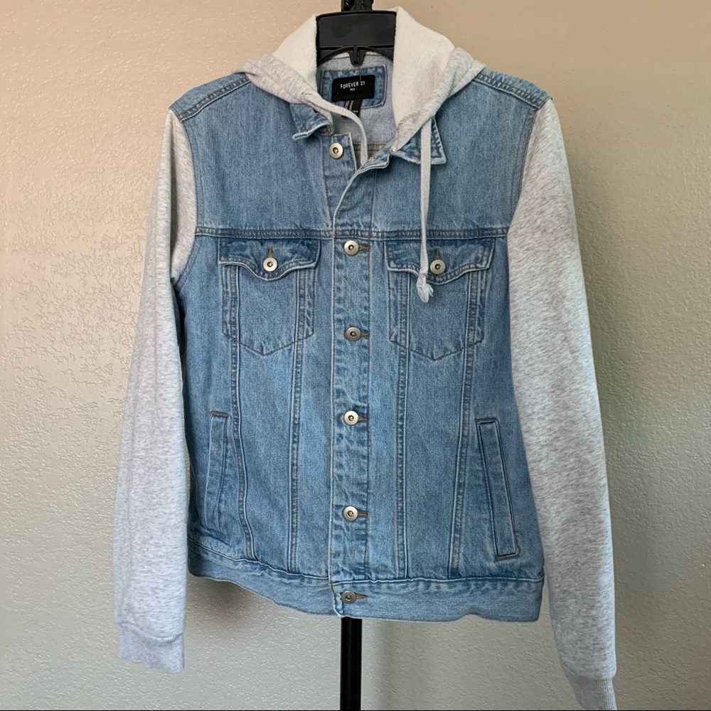 Forever 21 Men’s Hybrid Light Denim Hoodie Jacket